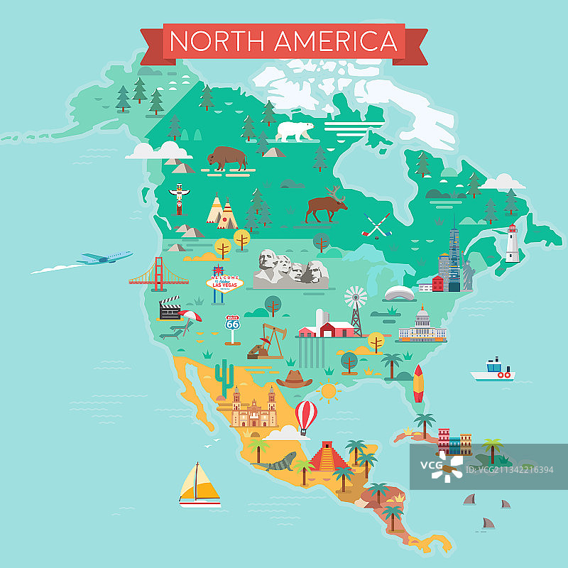 北美地图旅游和旅游地标图片素材