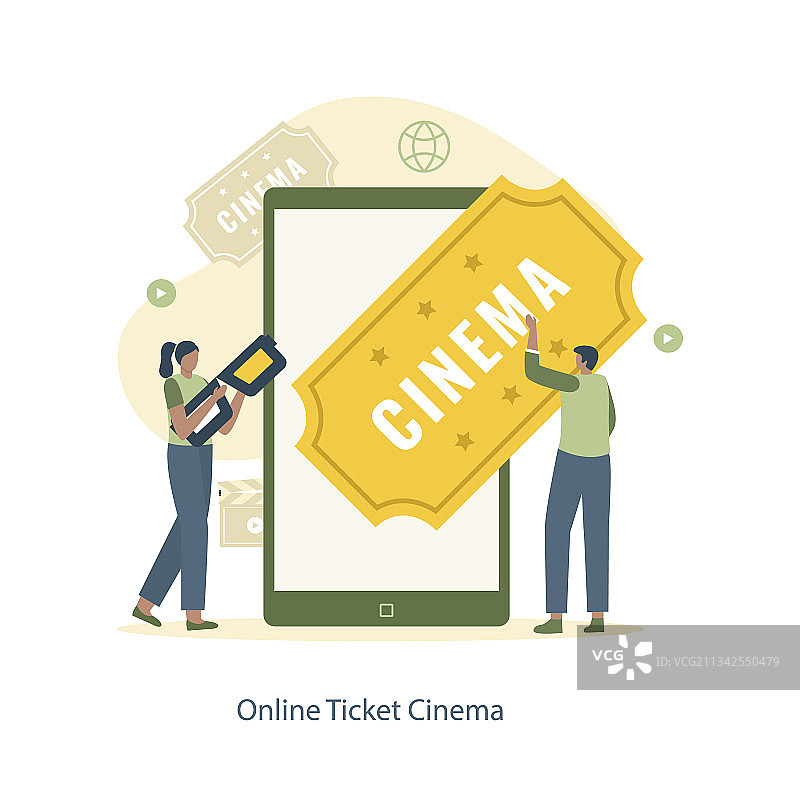 平面设计电影院电影票在线概念图片素材