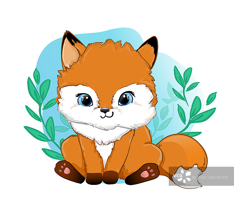 手绘可爱的小狐狸带着美丽的树叶图片素材