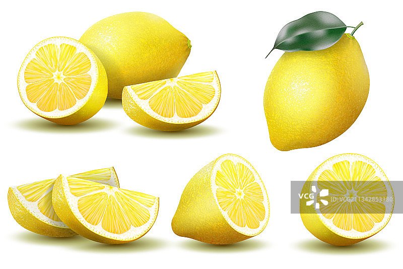 柠檬，真实的柠檬，带绿叶图片素材