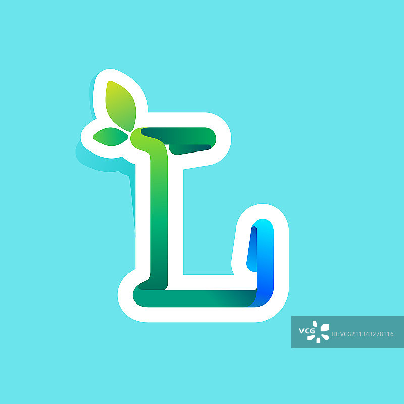L字母流线生态标志与绿色叶子图片素材
