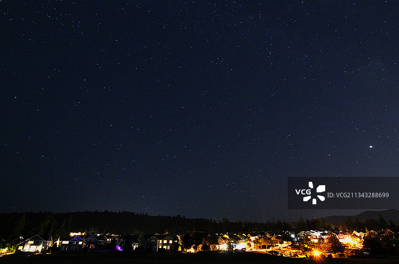 美国，美国，伊萨夸高地，夜晚星空下明亮的星场风景图片素材
