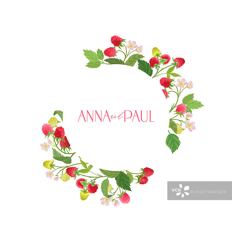 水彩覆盆子花卉婚礼画框图片素材
