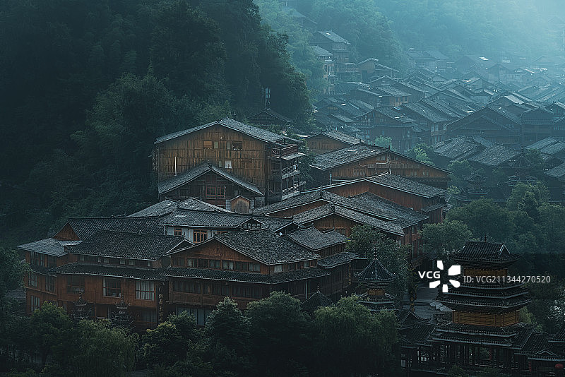 贵州肇兴侗寨古建筑特写图片素材