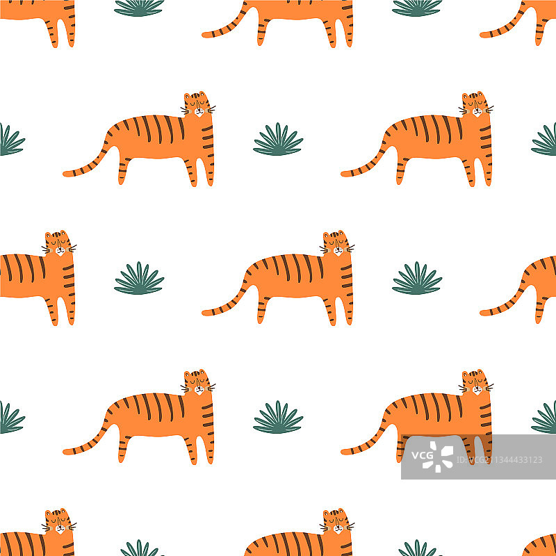可爱的老虎图案野猫无缝衔接图片素材