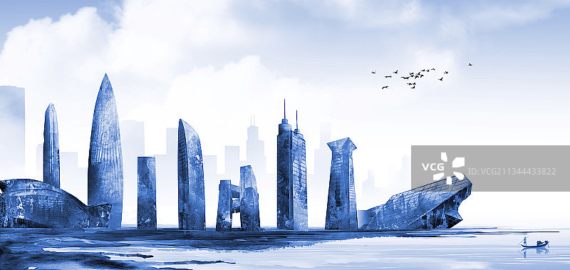 中国风深圳地标建筑背景插画图片素材