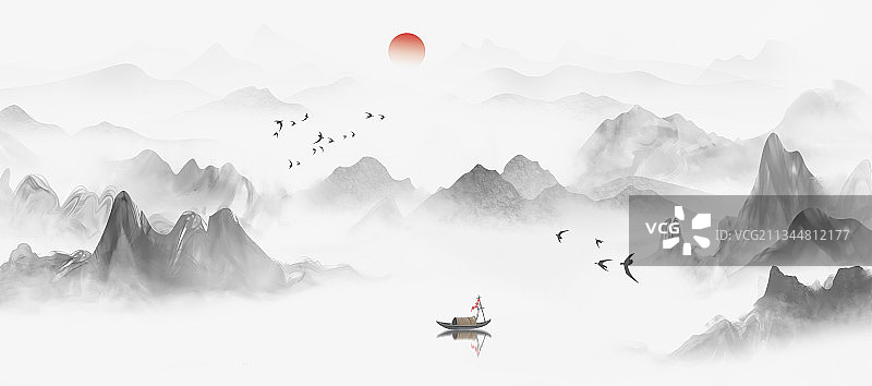 新中式抽象烟雾背景山水画图片素材