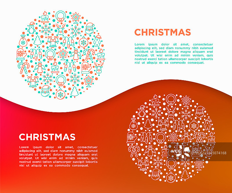圣诞概念圈与细线图标图片素材