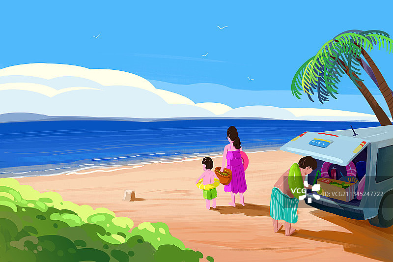 一家人在海边沙滩图片素材