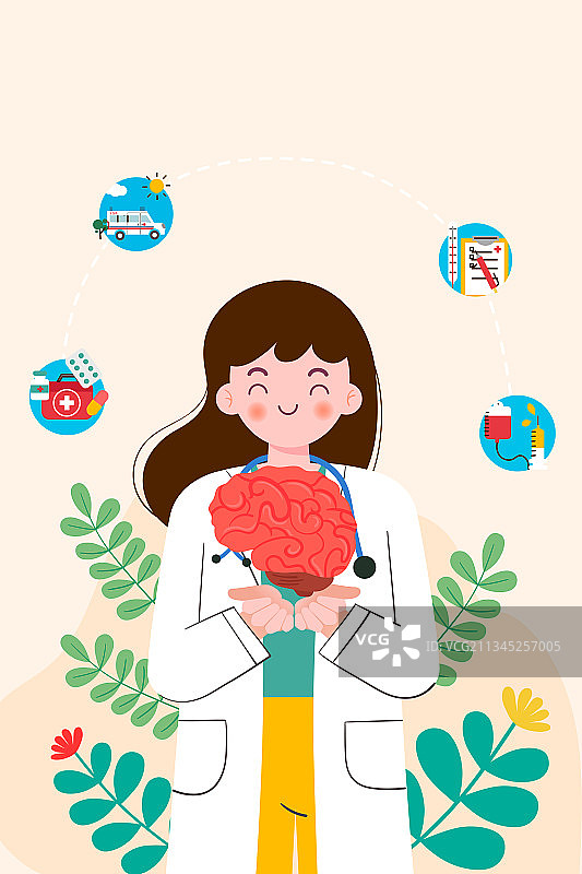 医生治疗大脑相关疾病矢量插画图片素材