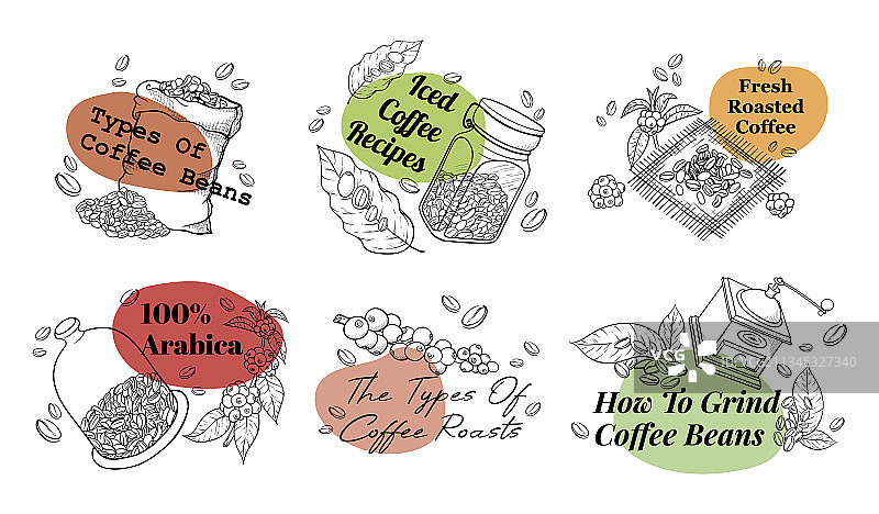 收集咖啡豆标签单色图片素材