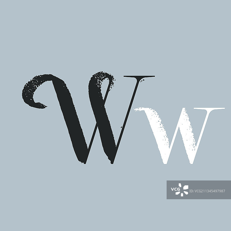 字母w用干的笔触和衬线图片素材