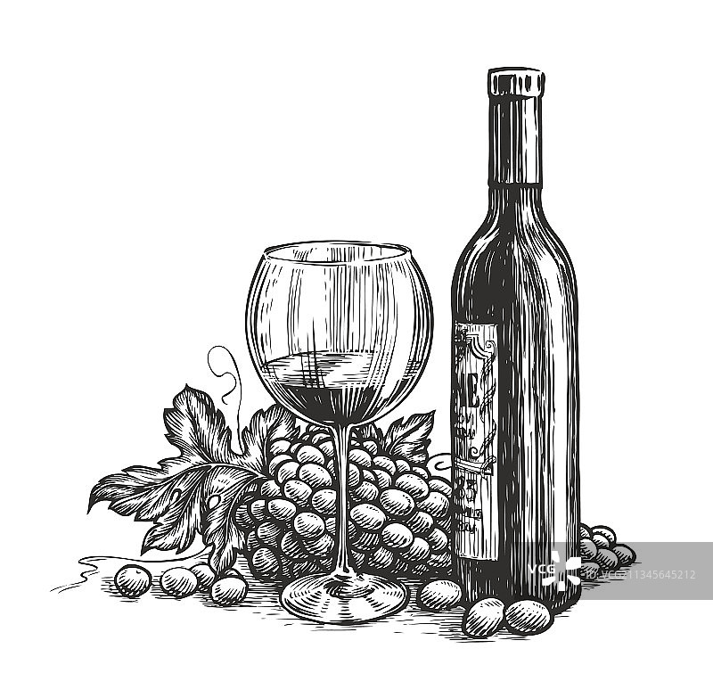 瓶酒用玻璃杯和葡萄酿酒厂图片素材