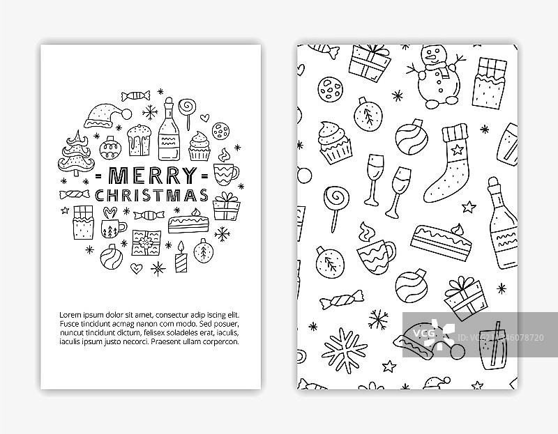 卡片模板与涂鸦圣诞节和新年图片素材
