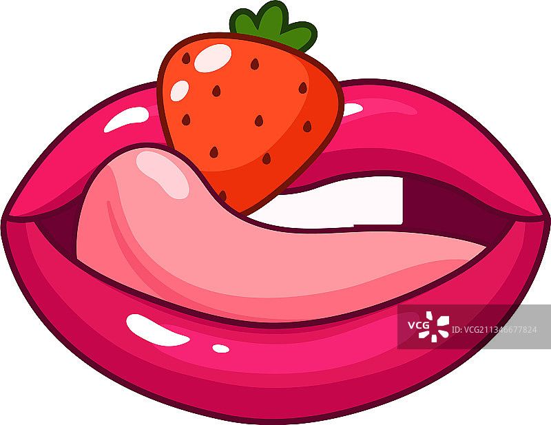 女嘴唇吃草莓卡通性感贴纸图片素材