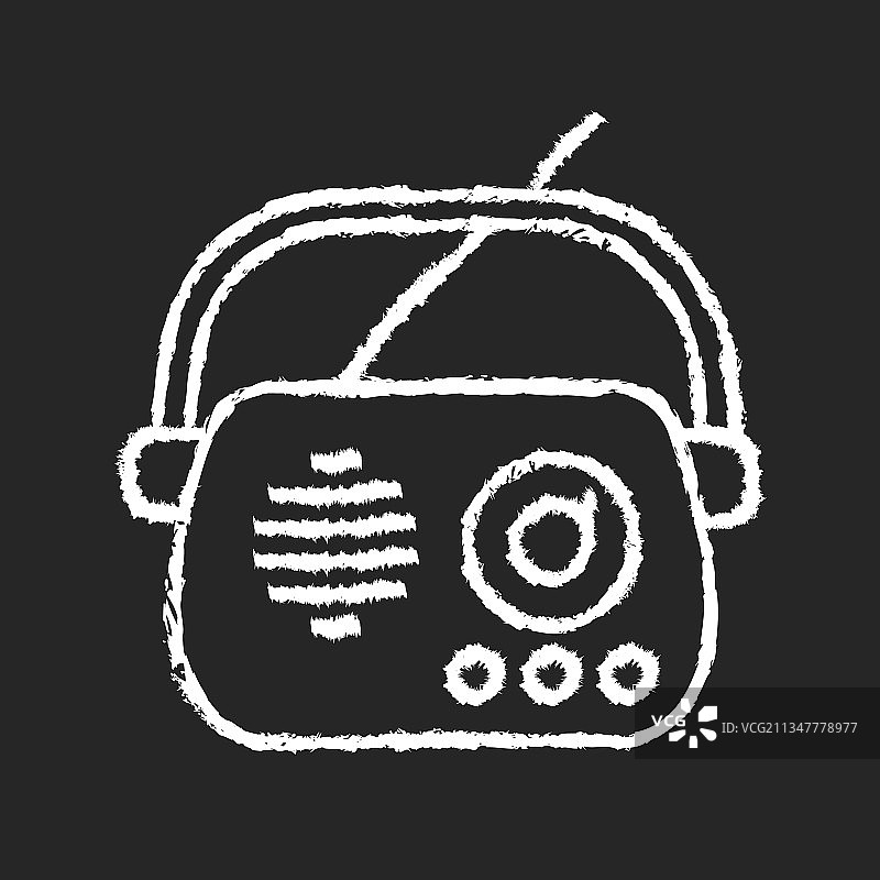 古董收音机粉笔白色图标在黑暗的背景图片素材