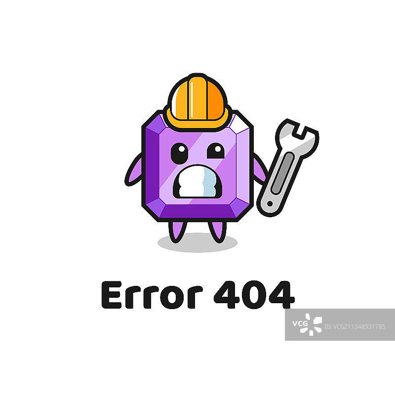 错误404与可爱的紫色宝石吉祥物图片素材