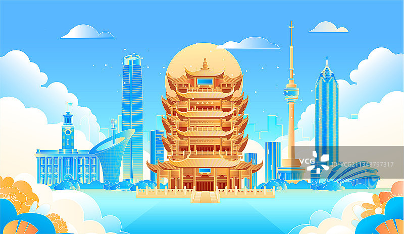 武汉城市建筑插画图片素材
