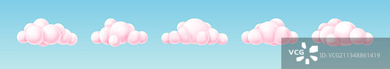 卡通粉红色的云设置天空全景毛茸茸的图片素材