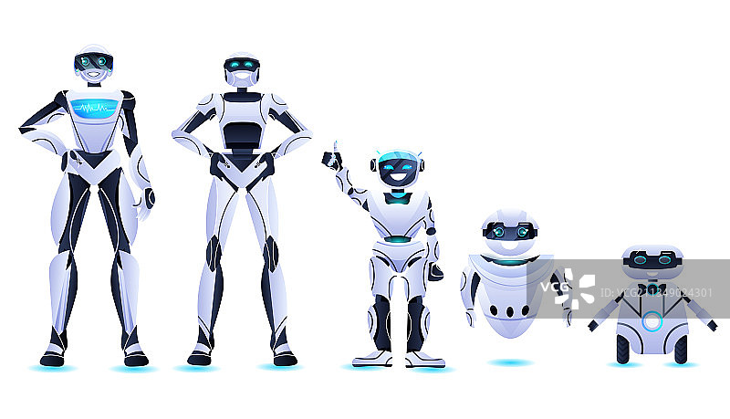 不同的机器人站在一起现代机器人图片素材