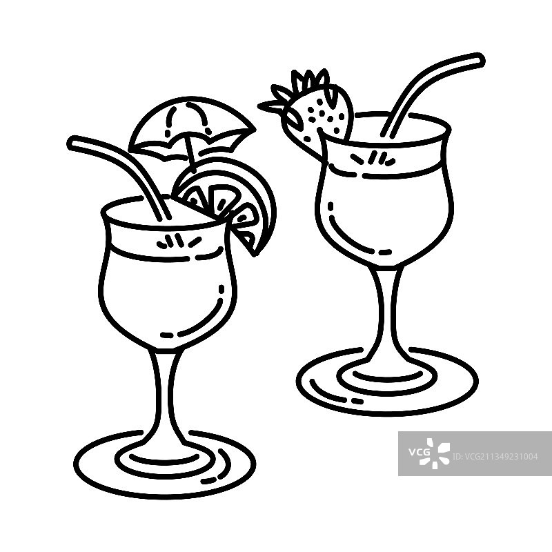 鸡尾酒饮料图标涂鸦手绘或轮廓图片素材