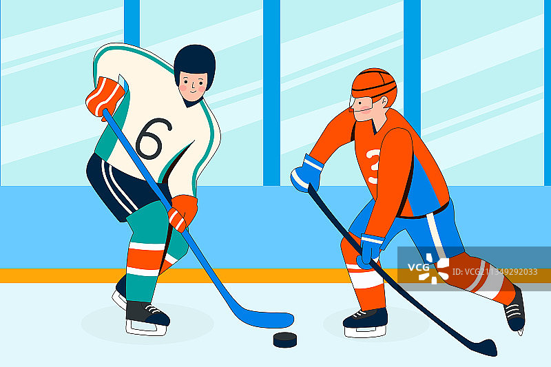 打冰球的运动员矢量插画图片素材