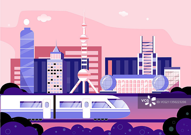 矢量上海交通地铁插画图片素材