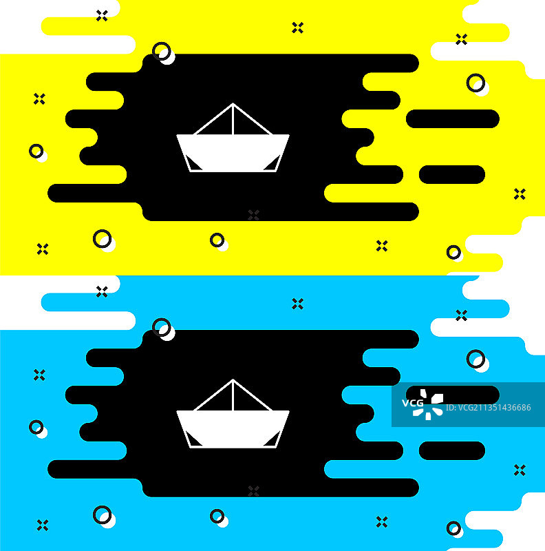 白色折叠纸船图标孤立在黑色图片素材