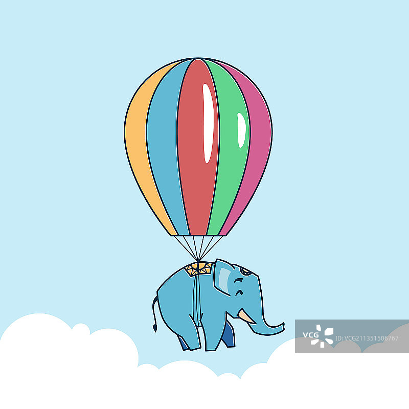 大象飞着漂浮的热气球动物园图片素材