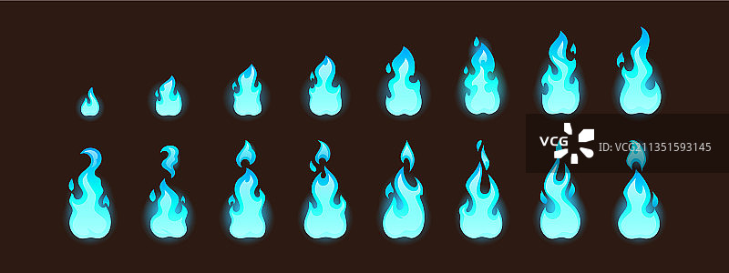 为2d动画或视频游戏燃烧蓝色火焰图片素材