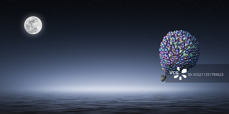 中秋节大海热气球在大海上飘图片素材