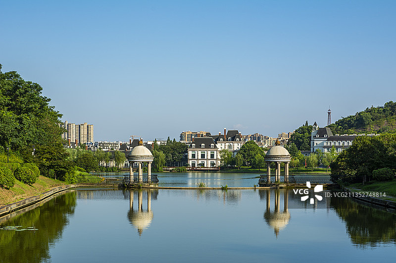 杭州临平区广厦天都城天都公园 城市建筑风光 欧式园林建筑风景图片素材