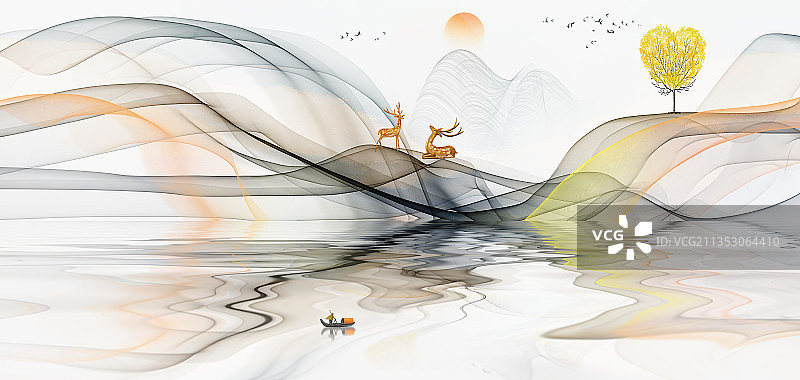 抽象线条山水画背景图片素材