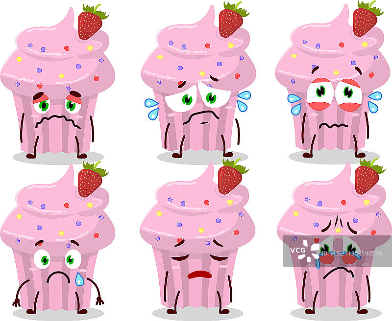 草莓松饼卡通人物与悲伤图片素材