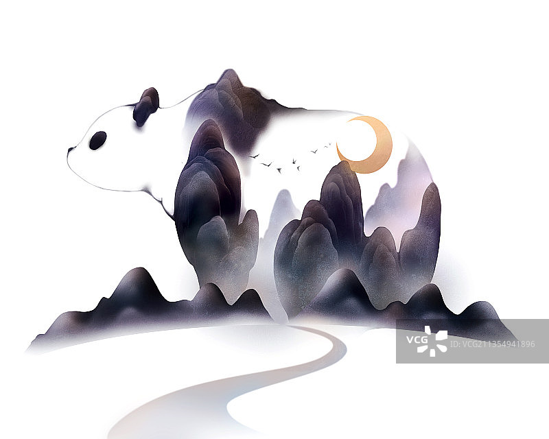 熊猫，中国文化，水墨，插画图片素材