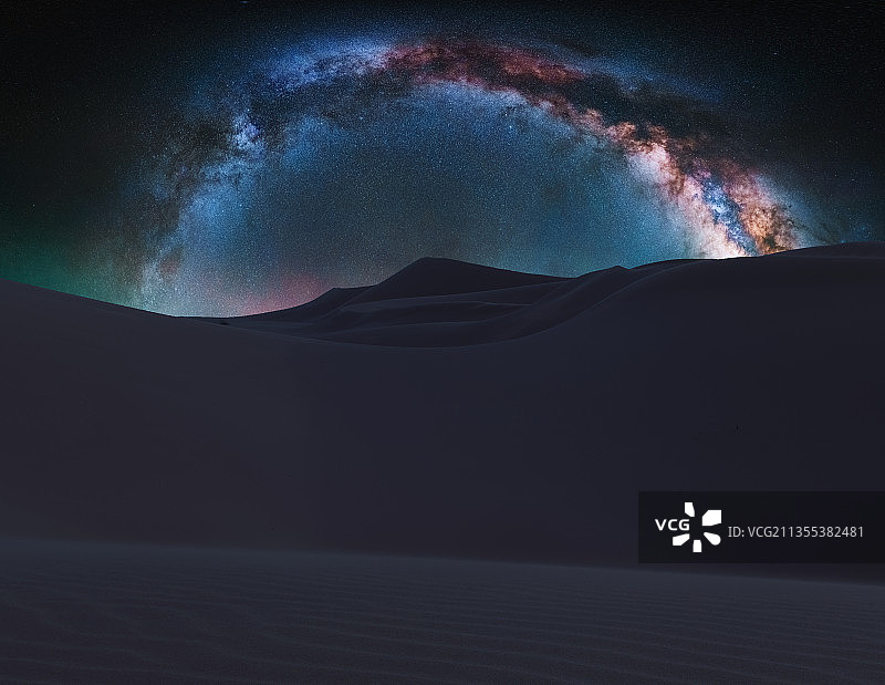 中国宁夏内蒙古中卫阿拉善左旗腾格里沙漠 无人区银河星空图片素材