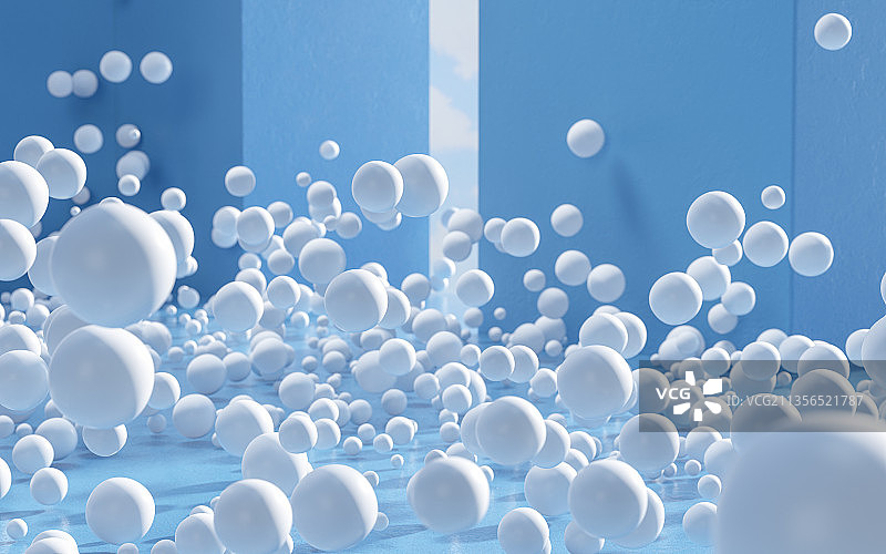 创意蓝色空间与白色球体 3D渲染图片素材