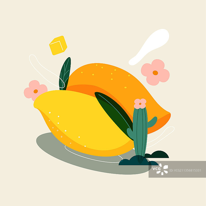芒果仙人掌和花夏天矢量插画元素图片素材