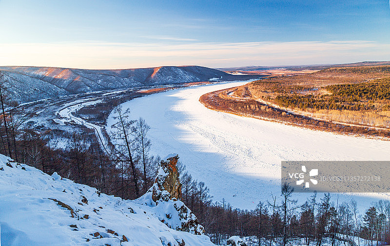 中国黑龙江漠河中俄边境冬季自然风光图片素材