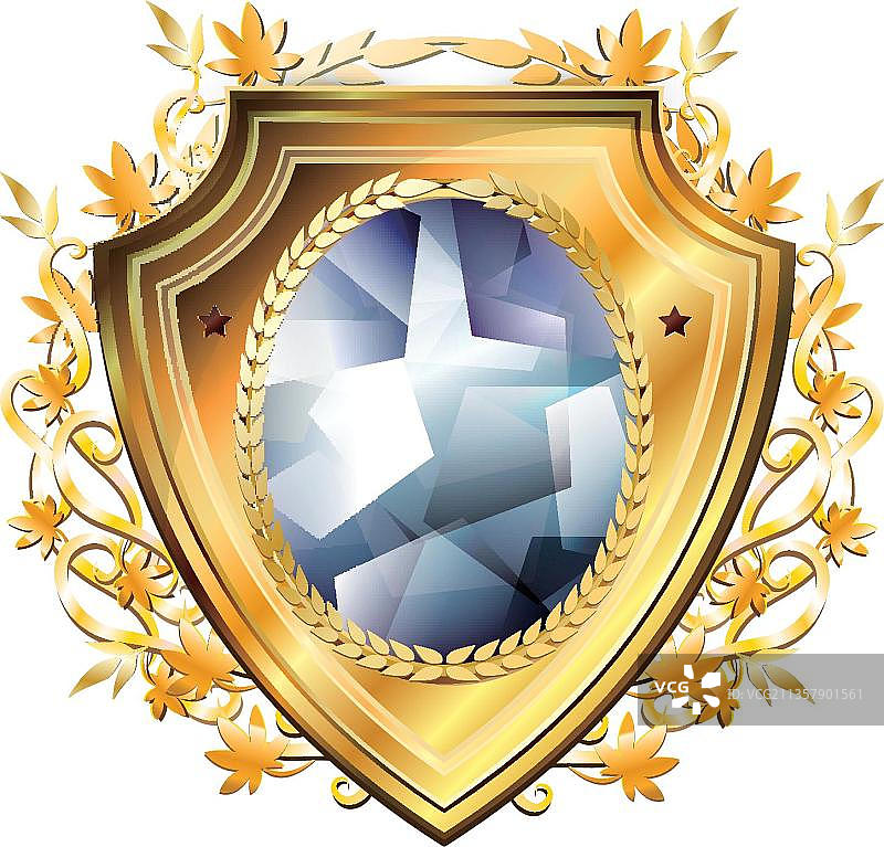 金盾徽章配蓝色珠宝图片素材