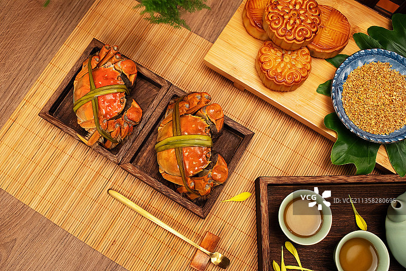 中华美食,大闸蟹,月饼,中秋节图片素材