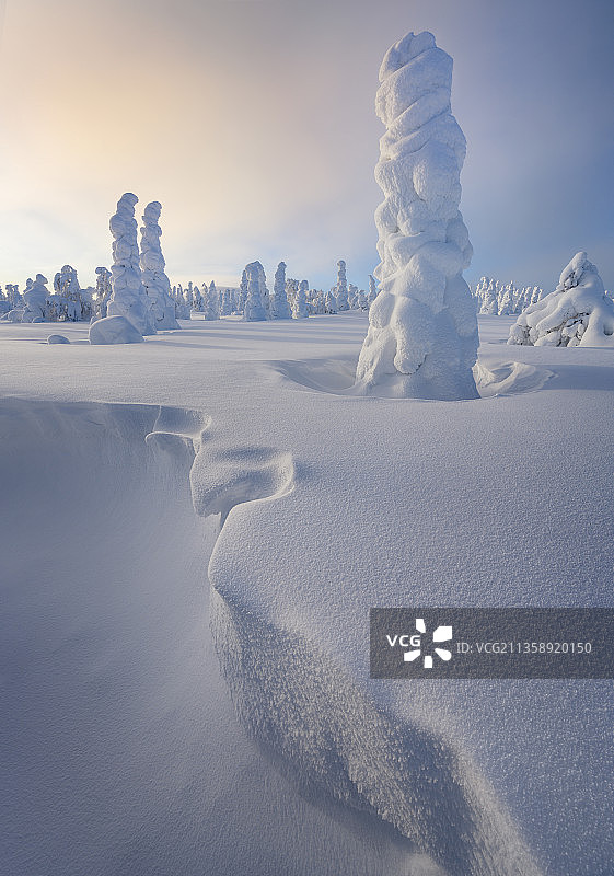 白雪覆盖的土地映衬着天空的风景图片素材