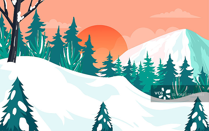 冬天孩子户外活动插画冬季小孩滑雪运动海报图片素材