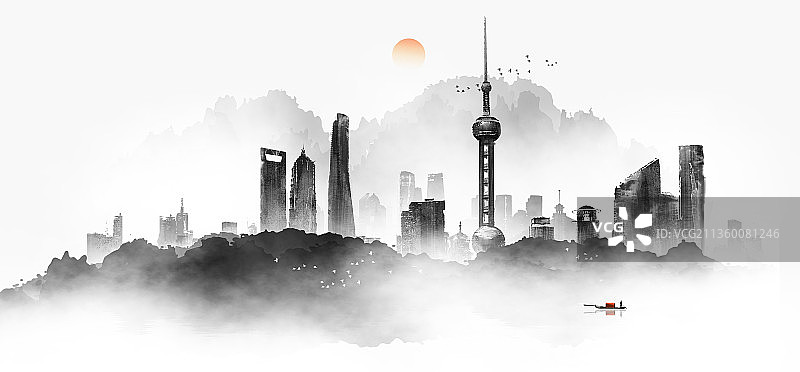 上海地标建筑插画图片素材