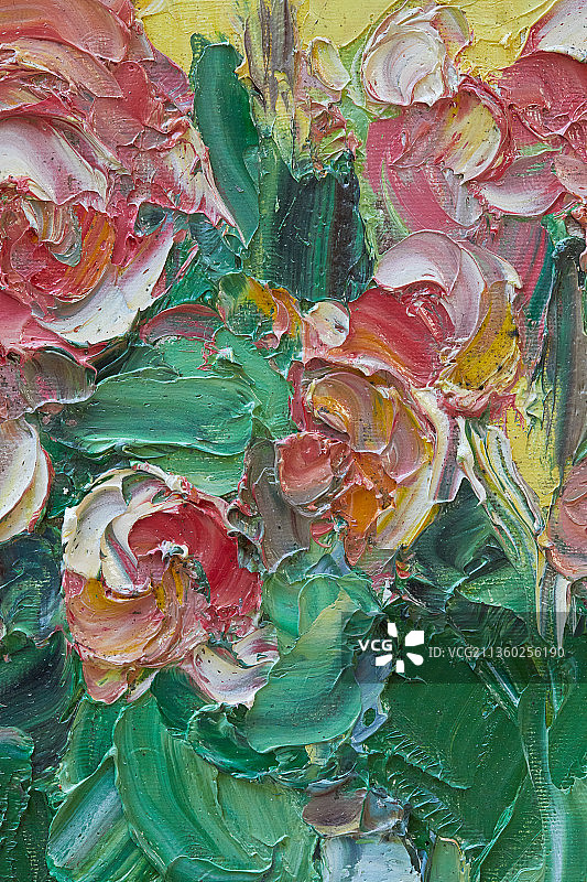 一幅色彩缤纷灿烂画风奔放的现代派表现花卉油画作品局部图片素材