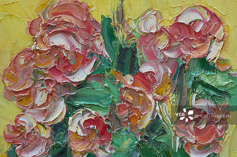 一幅色彩缤纷灿烂画风奔放的现代派表现花卉油画作品局部图片素材