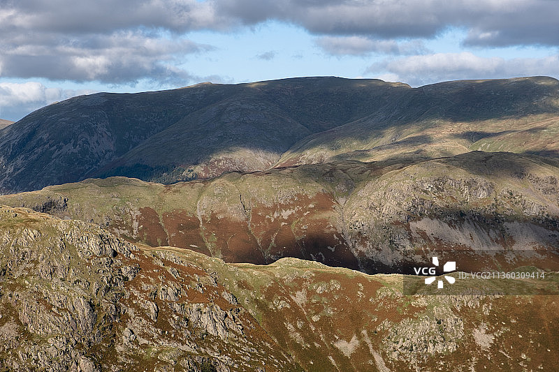 英国，格拉斯米尔，安布尔塞德，英国，天空映衬下的山景图片素材