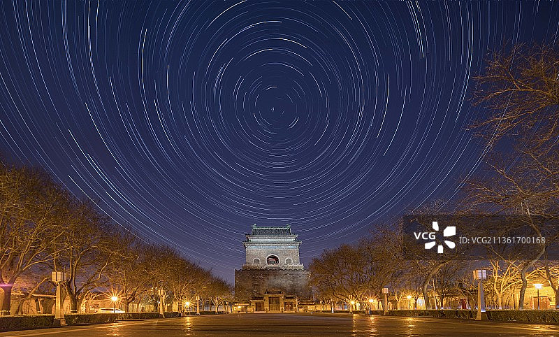 北京钟楼星轨图片素材