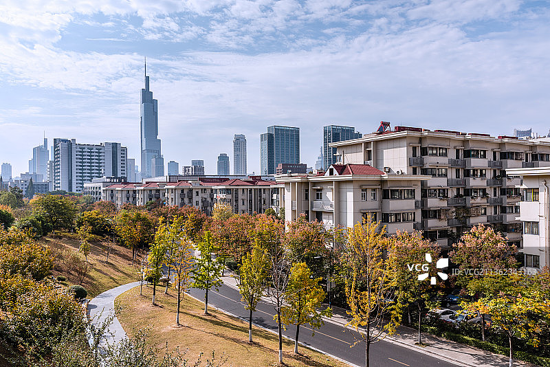 秋天中国南京CBD城市建筑风景图片素材
