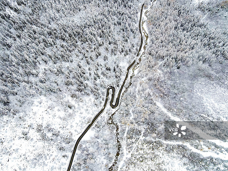 毕棚沟雪景航拍图片素材